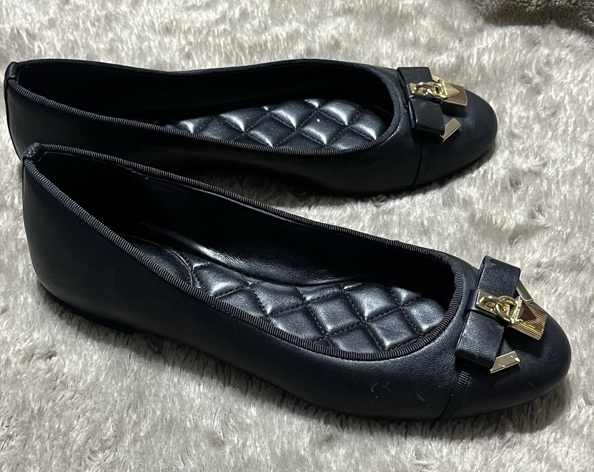 Michael Kors Alice Black Leather Lock Charm Bow Ballet Flat Shoes Womens  Size 6M