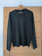 Atlantic Bay Mens Dark Green V-Neck Acrylic Jumper Size S