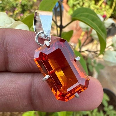 BMR Jewels AGL Zertifiziert 30 Ct Natürlicher Orange Saphir Anhänger 925 Silber
