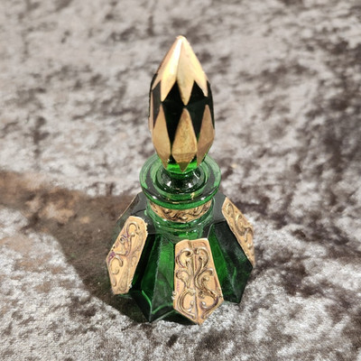 Glass Bor Czech Republic Green Decorative Glass Perfume Bottle w/ Stopper