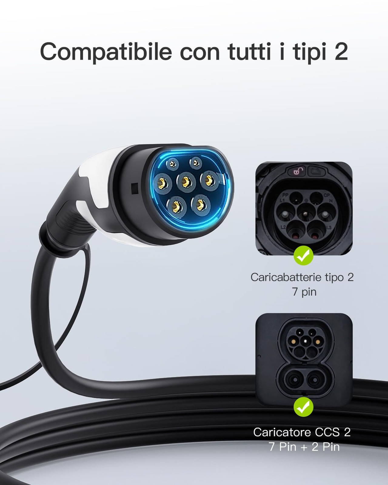 Cavo Ricarica Tipo 2 22kw 5m 32A Trifase per Auto Elettrica Ev Phev 32A - Miniatura 24