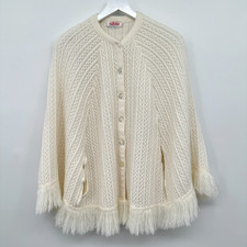 Vintage Poncho Cape Sweater One Size Fringe Button Up Quiet Luxury Ethereal USA