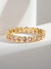 Gold Pink Stone Cubic Zirconia Eternity Ring Sizes 5 6 7 8 9