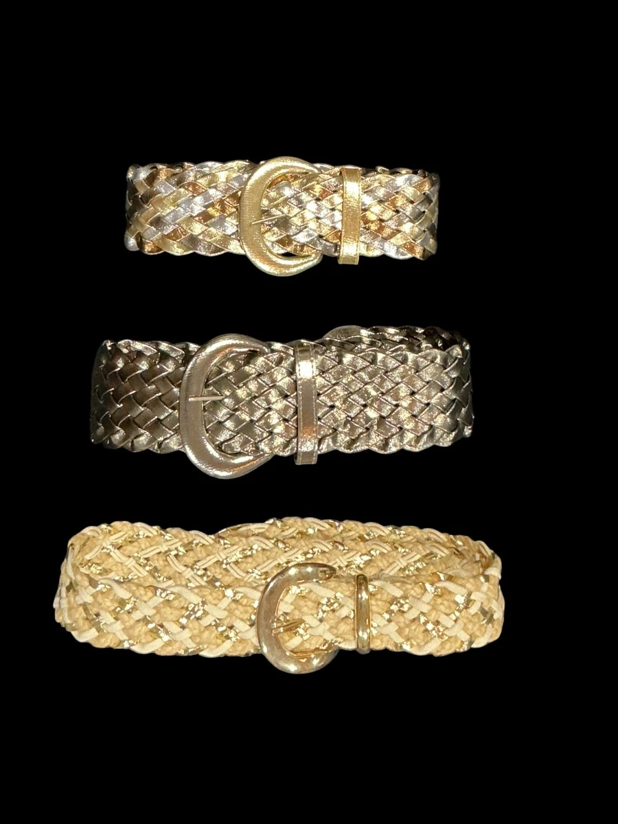 Vintage 80s Belt Women Size 1X White Gold Tone Braided Woven Glam Rock Beaded White 1980s Vintage Belts for sale | eBay main image 3