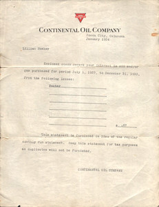 1934 CONOCO CONTINENTAL OIL COMPANY Ponca City, Oklahoma letter to share holder