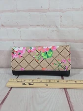 Wallet Floral Painted Brown AR New York 7.5x4 Zip-Around No Strap