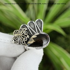 Valentines Sale Peanut Wood Jasper Stone 925 Silver Butterfly Statement New Ring