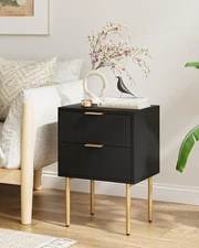 Nightstand, Modern Night Stand with Drawers, Bedside Black Stripe 2 Drawers