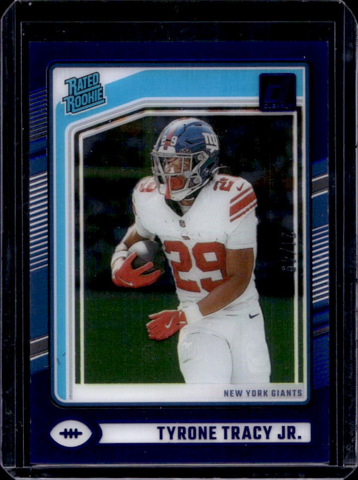 2024 Panini Clearly Donruss Tyrone Tracy Jr. Blue Rated Rookie #21/49 Giants