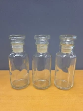 Lot Of 3 Vtg Glass Spice Bottle Jar Apothecary Panel Illinois Glass Top Stoppers