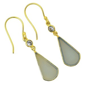 Authentic 18K Gold Plated Natural Aqua Chalcedony Earrings Jewelry TE01066