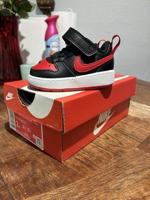 Nike Court Borough Low 2 TDV Toddler Sneaker 2C Black/Red/White Leather