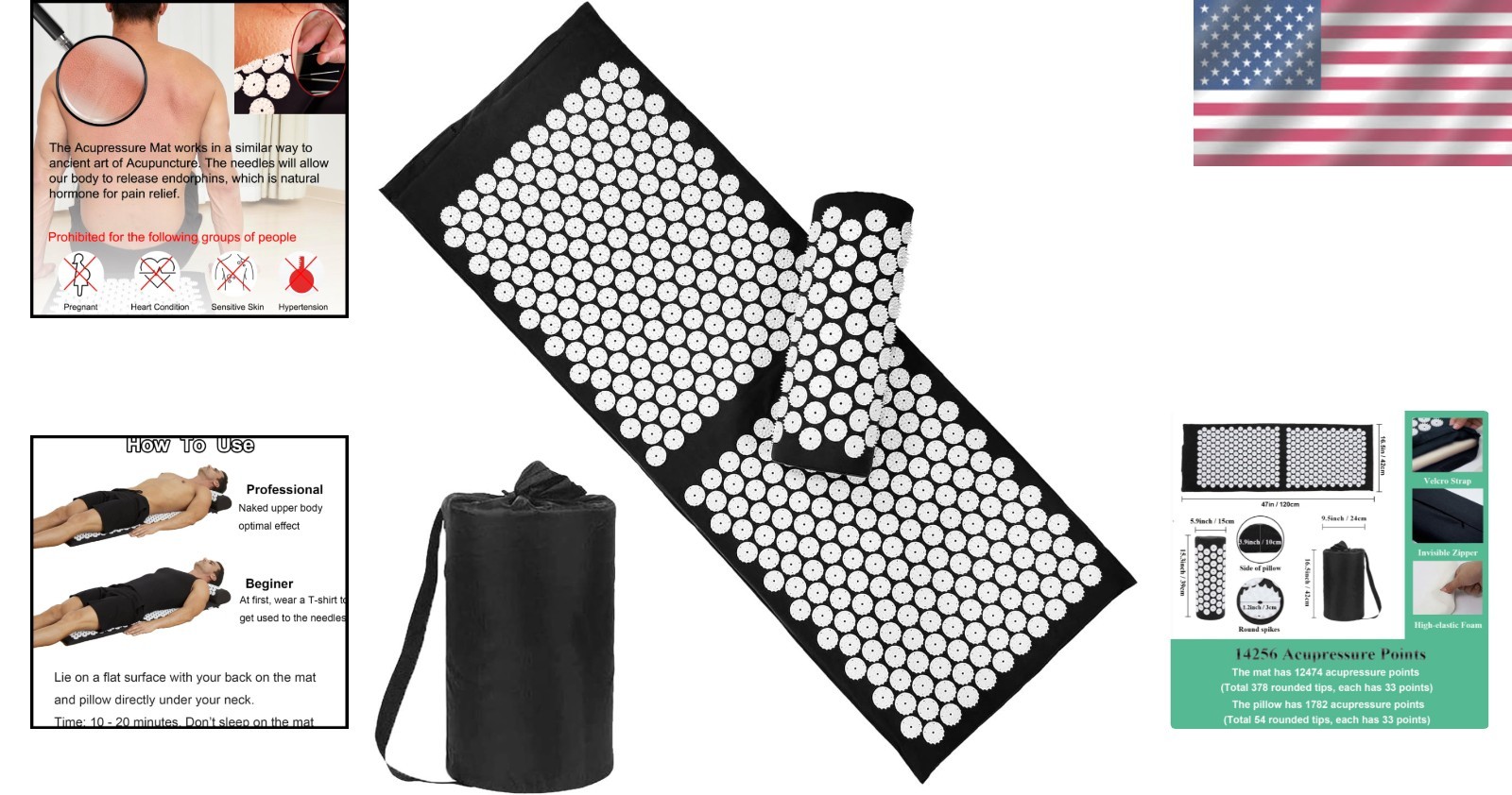 Extra Long Acupuncture Mat & Pillow - Stress Relief Gift