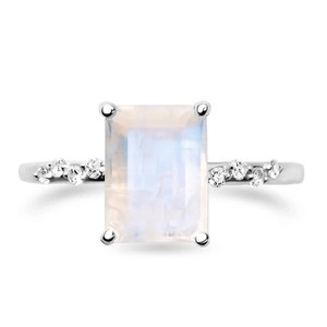 Authentic Lab Grow Beautifu Moonstone Ring 925 Sterling Silver Ring White Gold Plated Ring