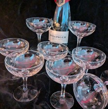 Art Deco-Set Of 8- Champagne Coupes -Saucers- Cut Stars-Vintage Barware