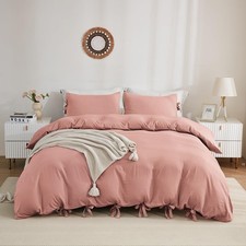 annadaif Coral Pink Cover King Size, 3 Pieces Soft Washed Polyester Duvet Cov...