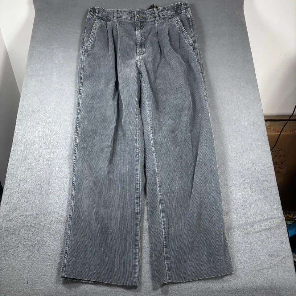 Pantalones de pana Eddie Bauer de colección para hombre 36x30 gris plisado cintura elástica informales años 90 Foto 2 de 4