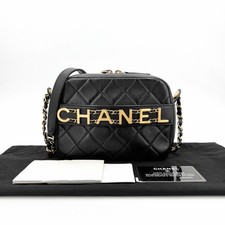 Chanel Camera Bag Leather Quilted Chain Crossbody Shoulder Bag Black Authentic