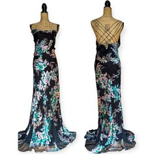 Vestido Whimsygoth Años 90 Y2K Monzón Largo Negro Corte Sesgado Devore Reino Unido 16/18 (US 14)
