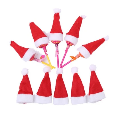 10 Pcs Christmas Tree Lollipop Ornaments Mini Santa Hats Non Woven Fabric Caps - Image 1 of 4