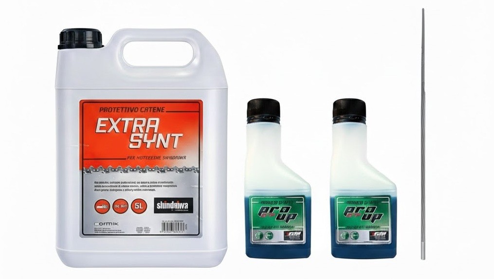 Kit Manutenzione Totale Motosega: Olio Catena 5L + Olio 2T + Lima