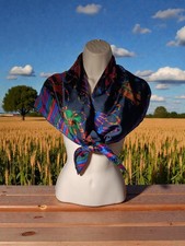 VTG Echo Luxury Rolled Edge Silk Scarf Bright Colorful Tassel Design 35" x 35"