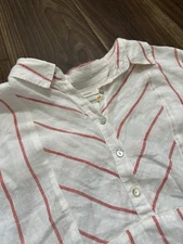 C&C California 100% Linen Sleeveless White Red Stripe Button Tunic Womens Large