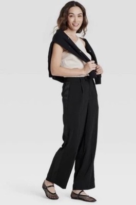 A New Day  High-Rise Satin Side Striped Pants/Trousers w Pockets Black Size 8