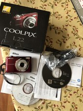 Nikon Coolpix L22 Digital Camera Red Needs Repair Not working Box papers
