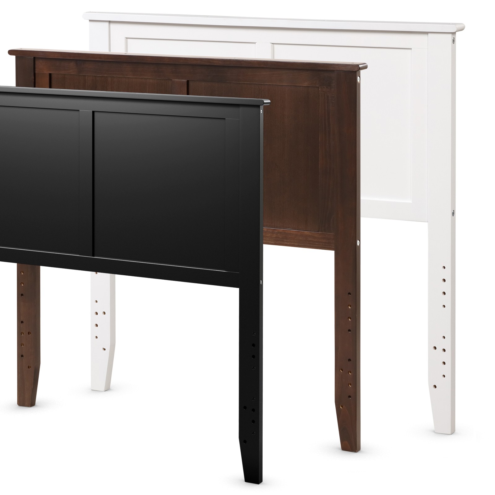 Twin Wood Headboard Flat Panel Pre-drilled Holes Height Adjustment Black