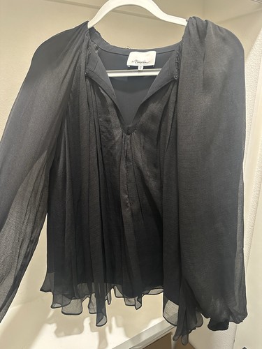 3.1 Phillip Lim Black Silk Chiffon Blouse Balloon Sleeve Size M