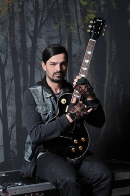 Tomo Milicevic of rock band 30 Seconds to Mars Posing with his Gib- Old Photo 3