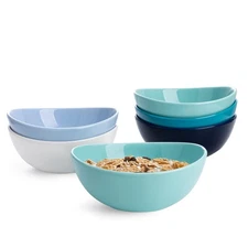 Sweese 18 oz Medium Porcelain Bowls - Set of 6 Shade of Blue Colored Serving Bow
