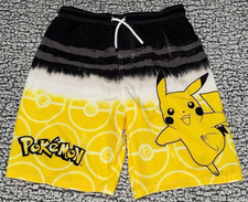 Pokemon Pikachu Kids Swim Trunks Yellow Black Ombre 14/16 Elastic Waist Drawst