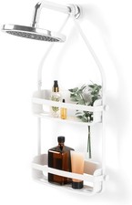 Flex Hanging Shower Caddy W/ 2 Shelves Bathtub Shelf Bathroom Organizer White