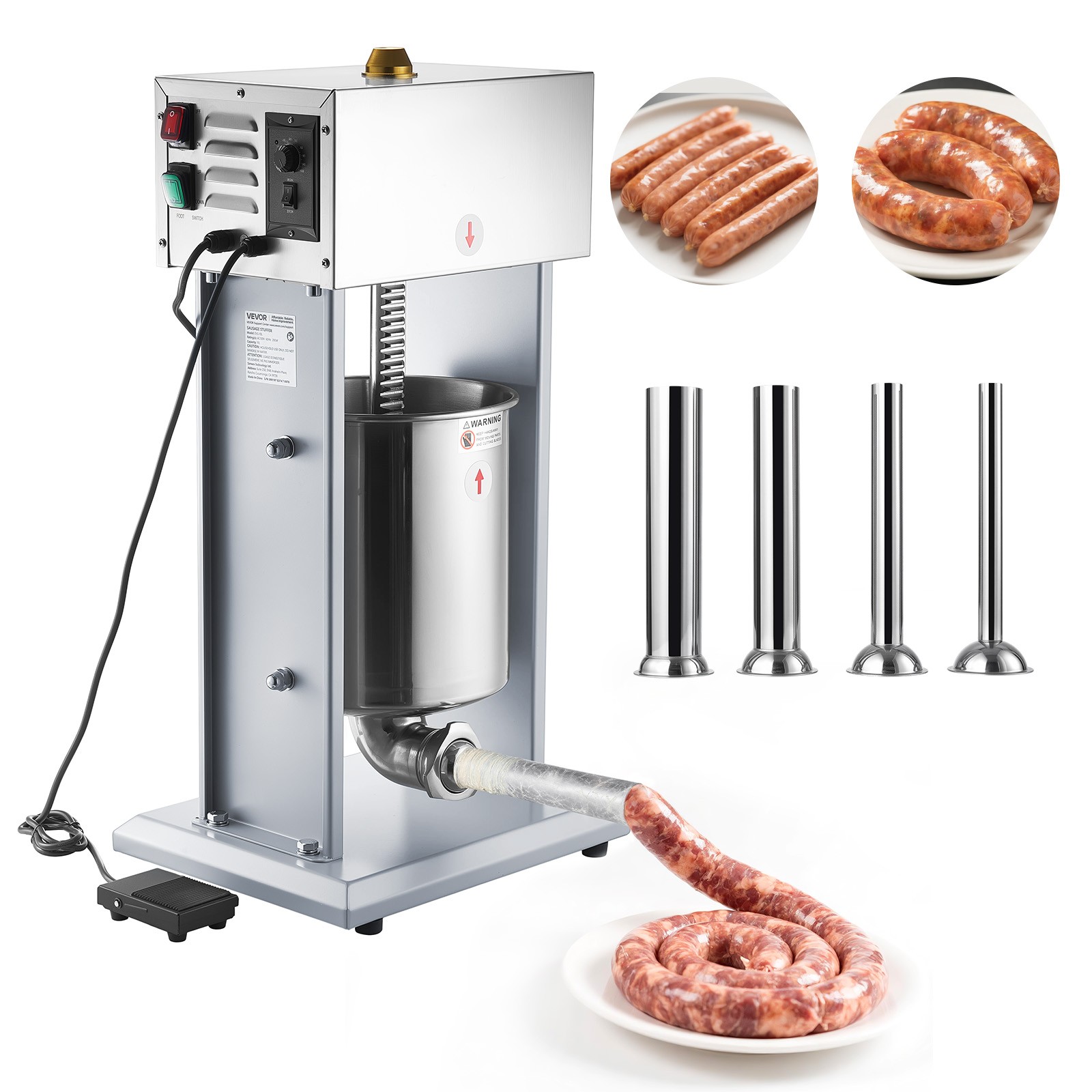 VEVOR Electric Sausage Stuffer 22 LBS / 10 L with Foot Pedal & 4 Filling Tubes