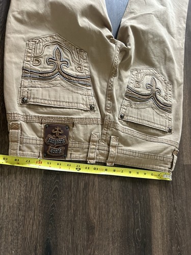 Vintage Y2K Rock Revival Pants Mens Sz 36 Khaki Garrie Straight Leg Embroidered - Picture 4 of 9