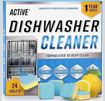 Dishwasher Cleaner and Deodorizer Tablets - 24 Pack Deep Cleaning Descaler Pods