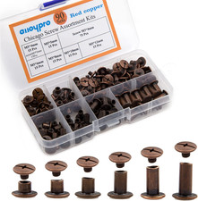 90 Sets Chicago Screws Assorted Kit 6 Sizes Red Copper Leather Rivets 3/16 5Mm S