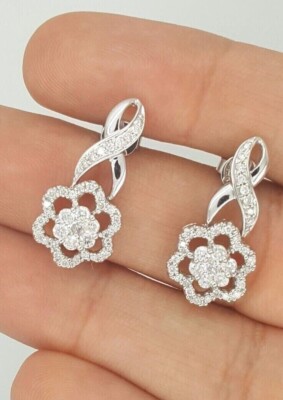 2Ct Round Simulated Dimond Flower Drop/Dangle Earrings In 14k White Gold Plated
