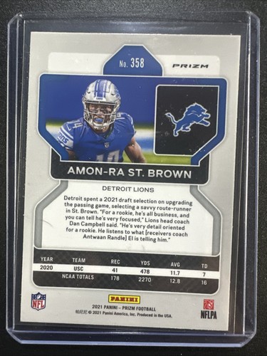 2021 Panini Prizm Amon-Ra St Brown Orange Circle Prizm Rookie Lions RC 🔥🔥 - Picture 2 of 2