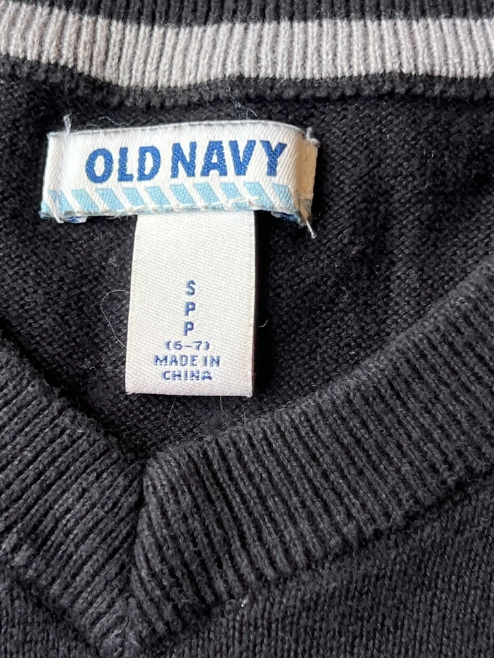 Antiguo Pullover Algodón Azul Marino Negro Uniforme Chaleco Niños Talla S Pequeño 6-7 años Foto 4 de 4