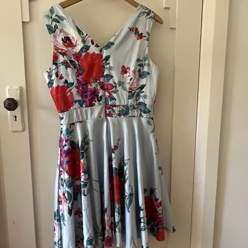 Review Floral Fit Flare Light Blue Dress Classic Size 12 RRP$280 - Picture 3 of 4