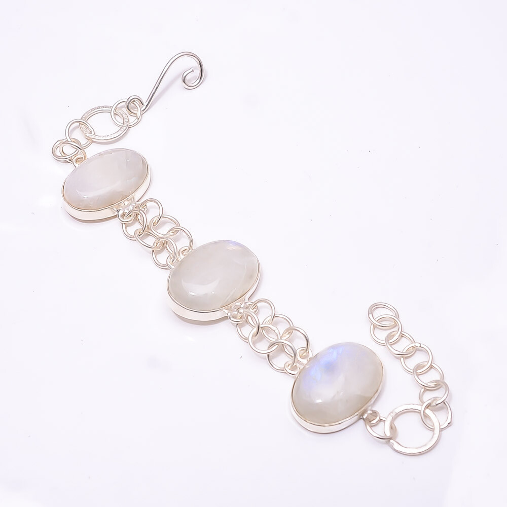 Natural Rainbow Moonstone 925 Sterling Silver Adjustable Bracelet 7.99