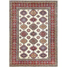 8'8"x11'10" Hand Knotted Ivory Afghan Super Kazak Shiny Wool Oriental Rug R61652