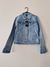 Izabel London Denim Jacket Embroidered Denim Jacket Coat Summer Button Crop...