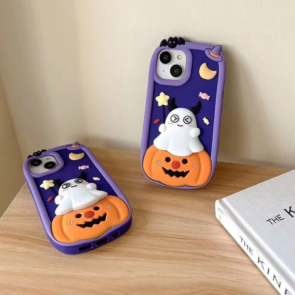 3D Soft Silicone Ghost Pumpkin Cover Case For 16 15 14 13 12 Pro Max 11 - Image 3 of 4