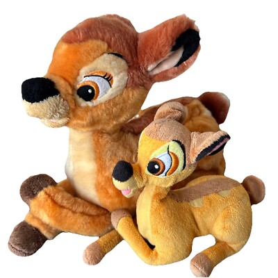 2 Vtg Bambi Plush Disney Store Sitting Stuffed Animal Deer Baby