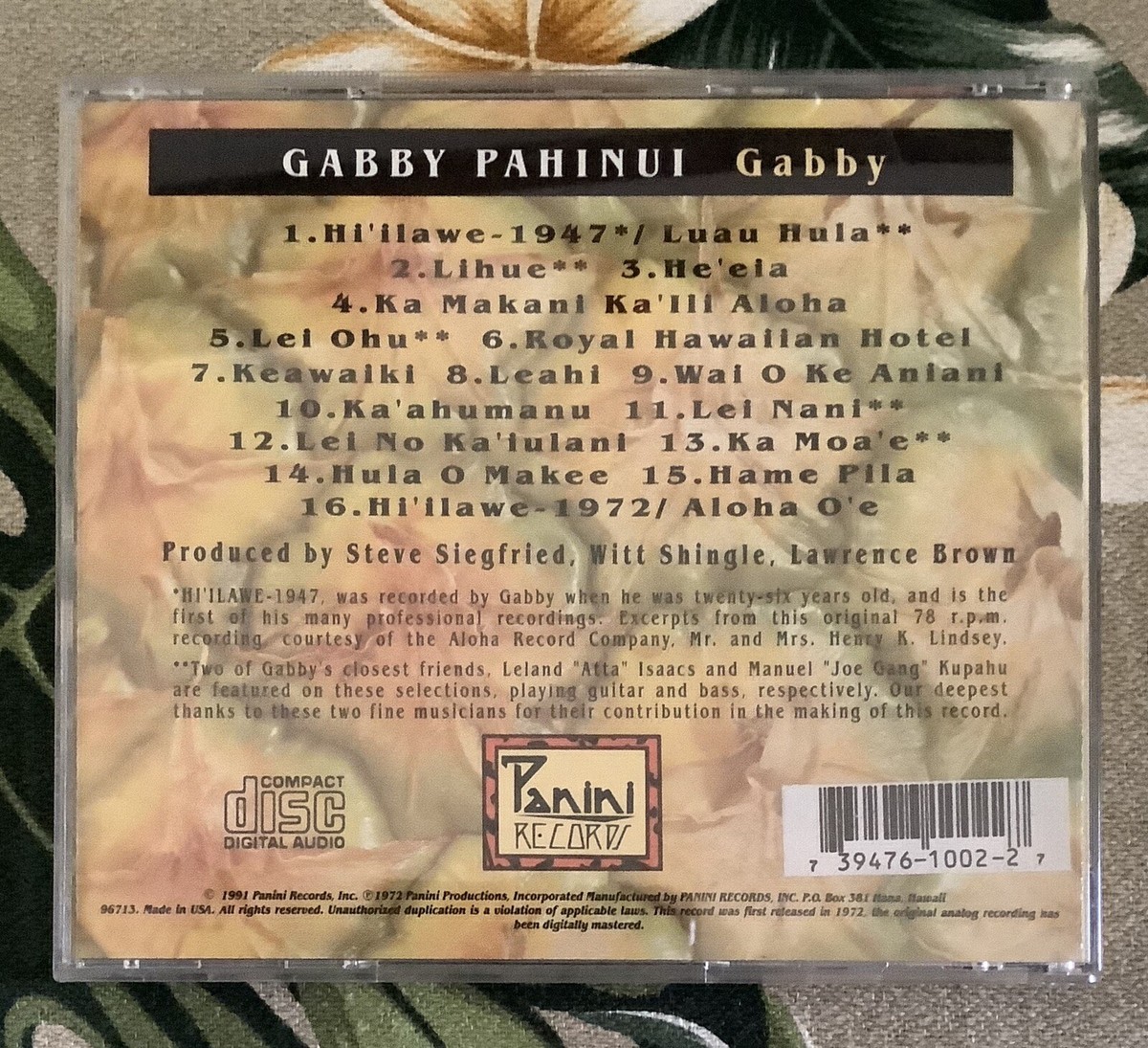 GABBY CD Pops Pahinui Hawaiian Slack Key Music Panini 1991 
