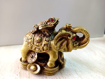 Blessed Elephant With Frog Idol For Wealth, Strength Wisdom Success